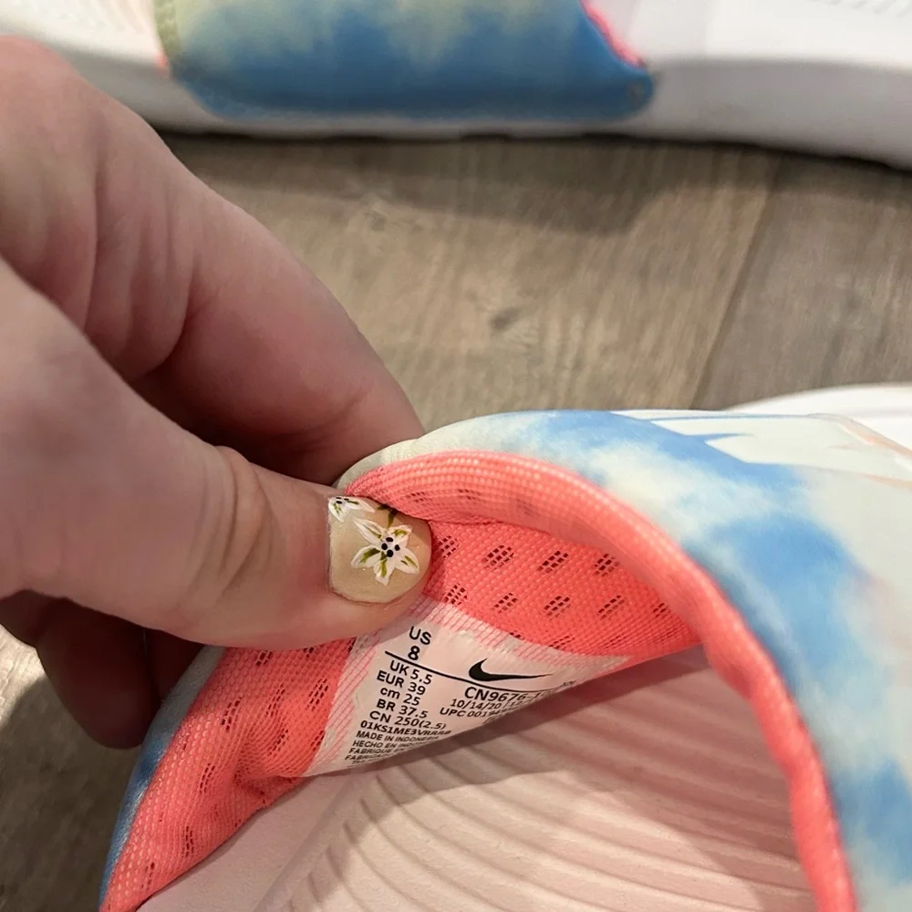 Nike White Slides with Pastel Tie-Dye Strap - Picture 3 of 6